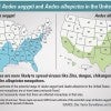 U.S. map of the estimated range of Aedes aegypti and Aedes albopictus in 2016