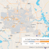 Map of Harris County showing the percent of CVAP Turnout Rate during the second round
