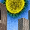 COVID-19 "sun" over downtown Houston