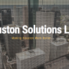 Image of downtown Houston with the words Houston Solutions Lab overlaid on top