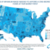 County map of hours needed to work at minimum wage to afford housing