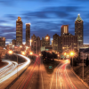 Atlanta skyline at night with traffic