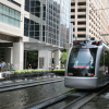 Metro light rail train downtown