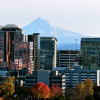 Portland buildings with mountain in background