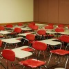 Desks in an empty classroom