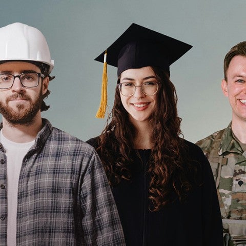 a construction worker, college graduate, and military officer