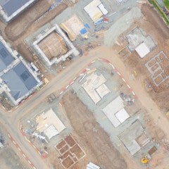 Overhead view of neighborhood construction