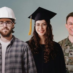 a construction worker, college graduate, and military officer