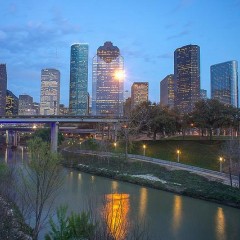 Photo of the Houston skyline at dusk