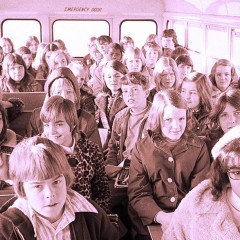 Students ride the bus from the suburbs to school in Charlotte, North Carolina, in 1973, as part of school desegregation efforts. 