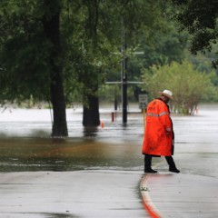 Man in flooded road